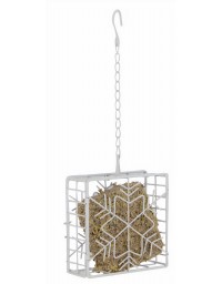 Karmnik dla ptaków do zawieszania bloków tłuszczowych, biały, metalowy, 13,5x5x13,8cm