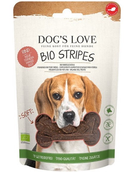 DOG'S LOVE BIO Stripes - miękkie paski z ekologicznego mięsa wołowego przysmaki dla psa (150g)