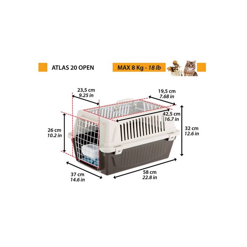 Ferplast Atlas 20 Open - transporter z otwieranym sufitem beżowo-czarny [73016099]