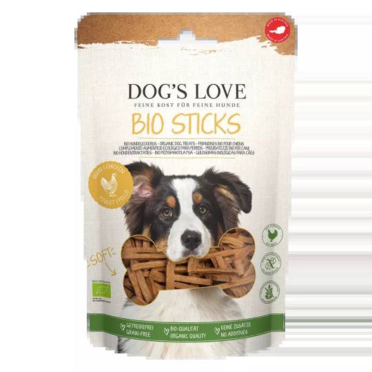 DOG'S LOVE BIO sticks - miękkie patyczki z ekologicznego mięsa kurczaka przysmaki dla psa (150g)