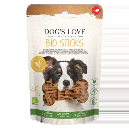 DOG'S LOVE BIO sticks - miękkie patyczki z ekologicznego mięsa kurczaka przysmaki dla psa (150g)