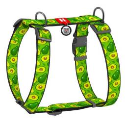 Collar WauDog Nylon Szelki nylonowe anatomiczne w kształcie litery H, z QR-paszportem, plastikowy fastex, wzór AWOKADO, rozmiar 