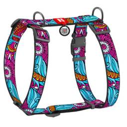 Collar WauDog Nylon Szelki nylonowe anatomiczne w kształcie litery H, z QR-paszportem, plastikowy fastex, wzór LATO, rozmiar XL 