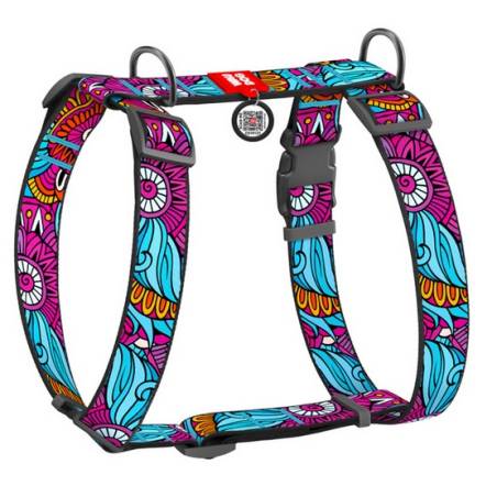 Collar WauDog Nylon Szelki nylonowe anatomiczne w kształcie litery H, z QR-paszportem, plastikowy fastex, wzór LATO, rozmiar XL 
