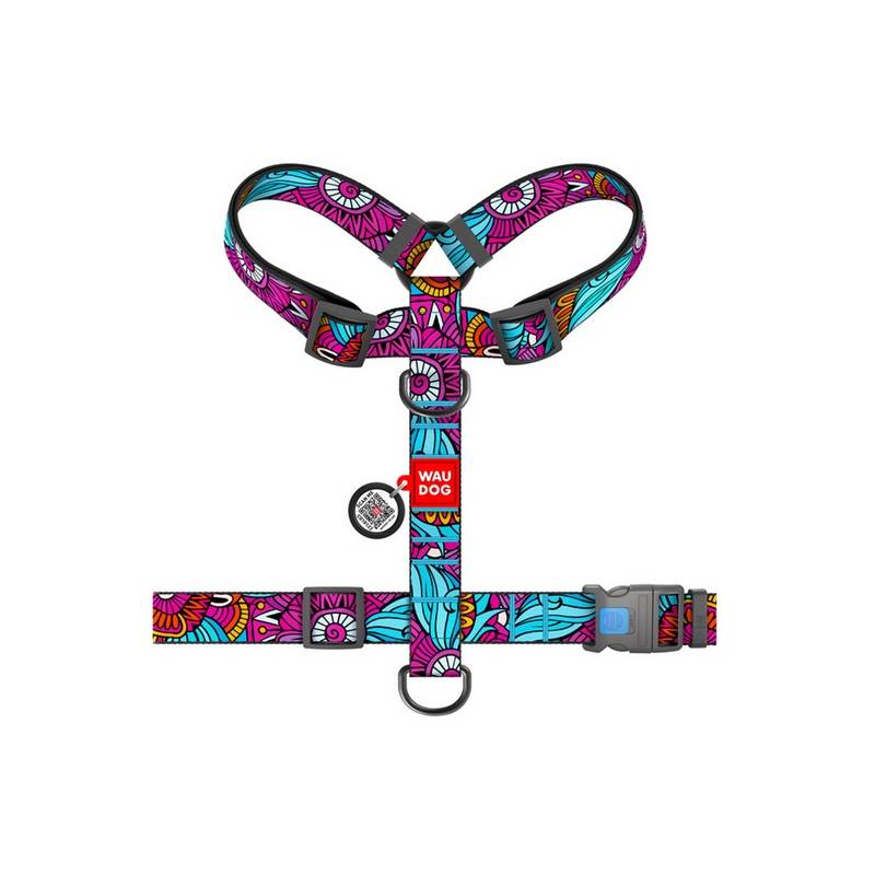 Collar WauDog Nylon Szelki nylonowe anatomiczne w kształcie litery H, z QR-paszportem, plastikowy fastex, wzór LATO, rozmiar XL 