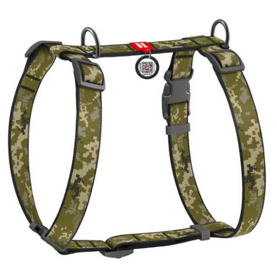 Collar WauDog Nylon Szelki nylonowe anatomiczne w kształcie litery H, z QR-paszportem, plastikowy fastex, wzór MILITARY, rozmiar