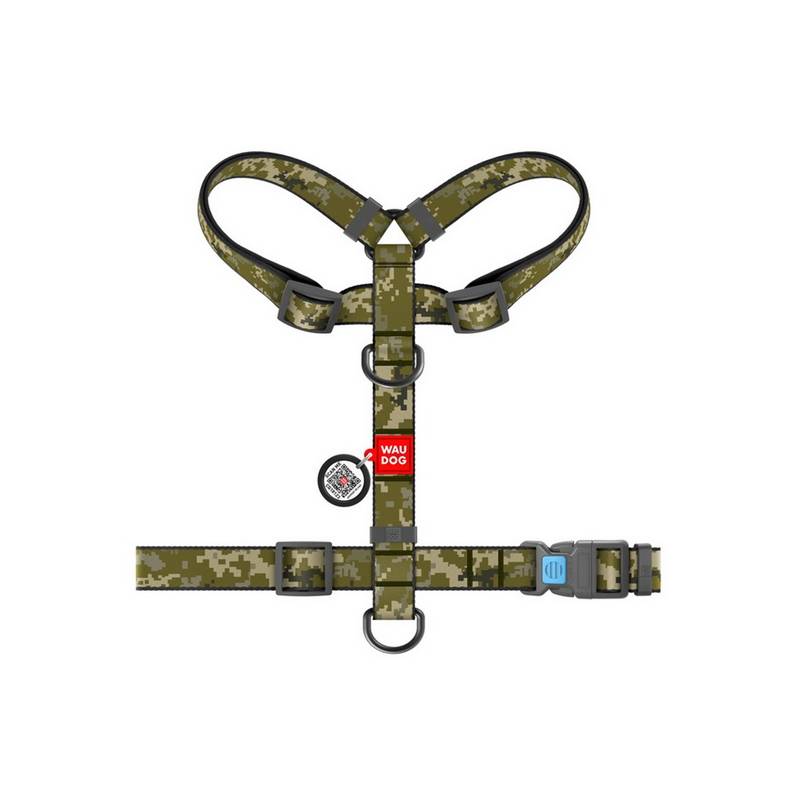 Collar WauDog Nylon Szelki nylonowe anatomiczne w kształcie litery H, z QR-paszportem, plastikowy fastex, wzór MILITARY, rozmiar