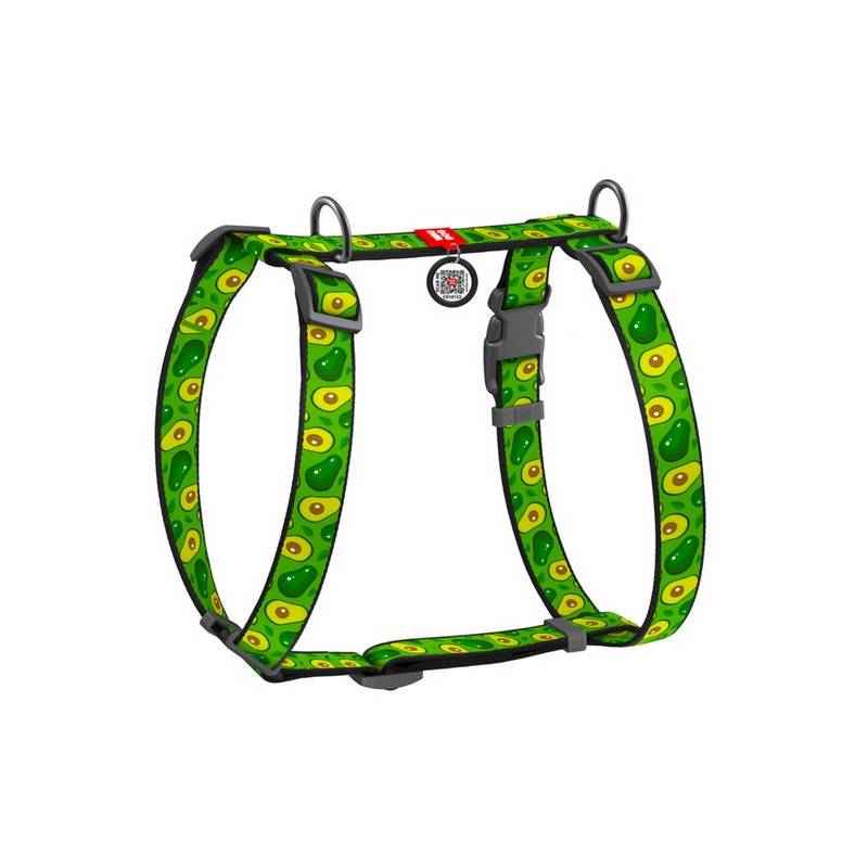 Collar WauDog Nylon Szelki nylonowe anatomiczne w kształcie litery H, z QR-paszportem, plastikowy fastex, wzór AWOKADO, rozmiar 