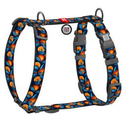 Collar WauDog Nylon Szelki nylonowe anatomiczne w kształcie litery H, z QR-paszportem, plastikowy fastex, wzór POMARAŃCZE, rozmi