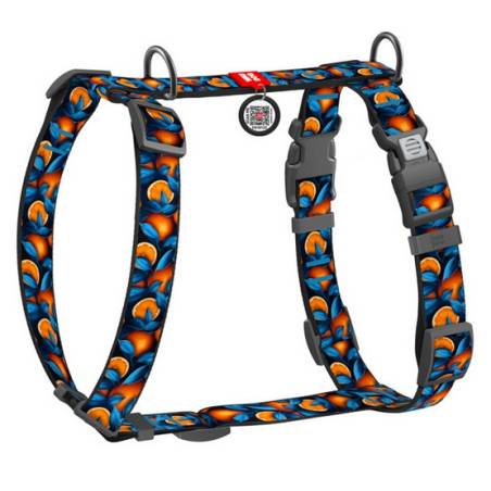 Collar WauDog Nylon Szelki nylonowe anatomiczne w kształcie litery H, z QR-paszportem, plastikowy fastex, wzór POMARAŃCZE, rozmi