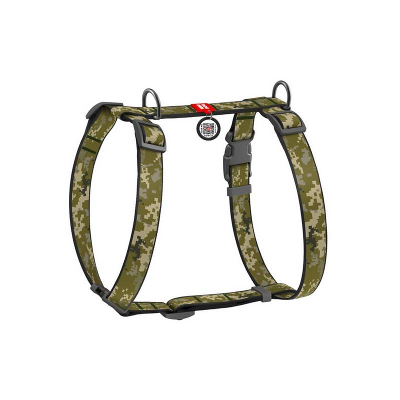 Collar WauDog Nylon Szelki nylonowe anatomiczne w kształcie litery H, z QR-paszportem, plastikowy fastex, wzór MILITARY, rozmiar