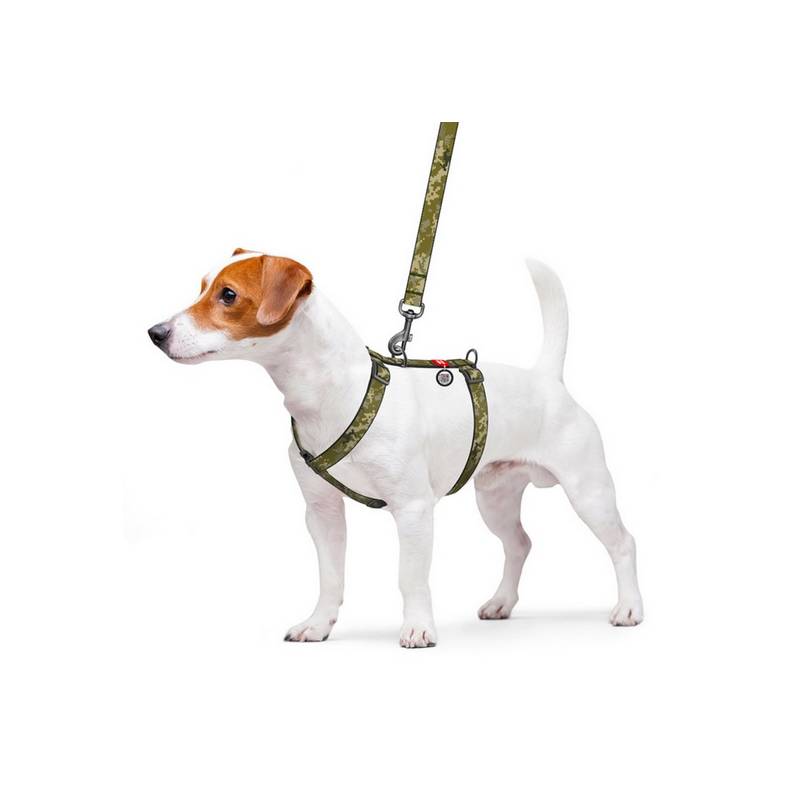 Collar WauDog Nylon Szelki nylonowe anatomiczne w kształcie litery H, z QR-paszportem, plastikowy fastex, wzór MILITARY, rozmiar