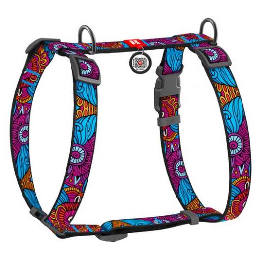 Collar WauDog Nylon Szelki nylonowe anatomiczne w kształcie litery H, z QR-paszportem, plastikowy fastex, wzór LATO, rozmiar M 2