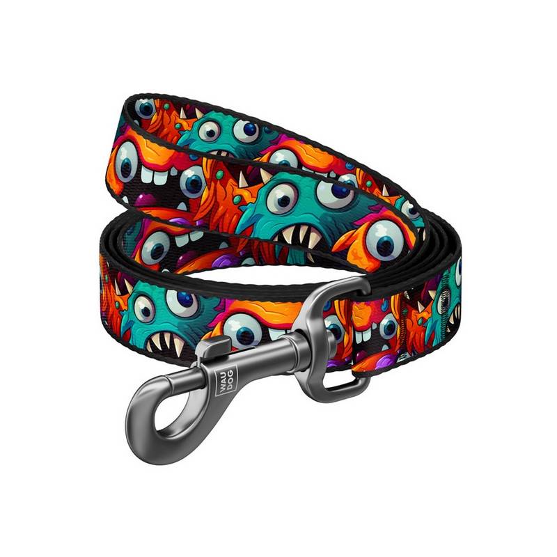 Collar WauDog Nylon Smycz nylonowa L-XXL 25mm/200cm, wzór ZĘBATE POTWORY