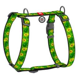 Collar WauDog Nylon Szelki nylonowe anatomiczne w kształcie litery H, z QR-paszportem, plastikowy fastex, wzór AWOKADO, rozmiar 