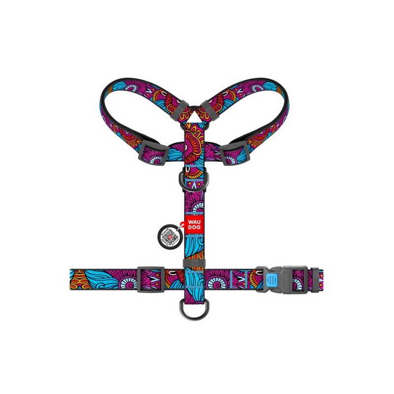 Collar WauDog Nylon Szelki nylonowe anatomiczne w kształcie litery H, z QR-paszportem, plastikowy fastex, wzór LATO, rozmiar S 1