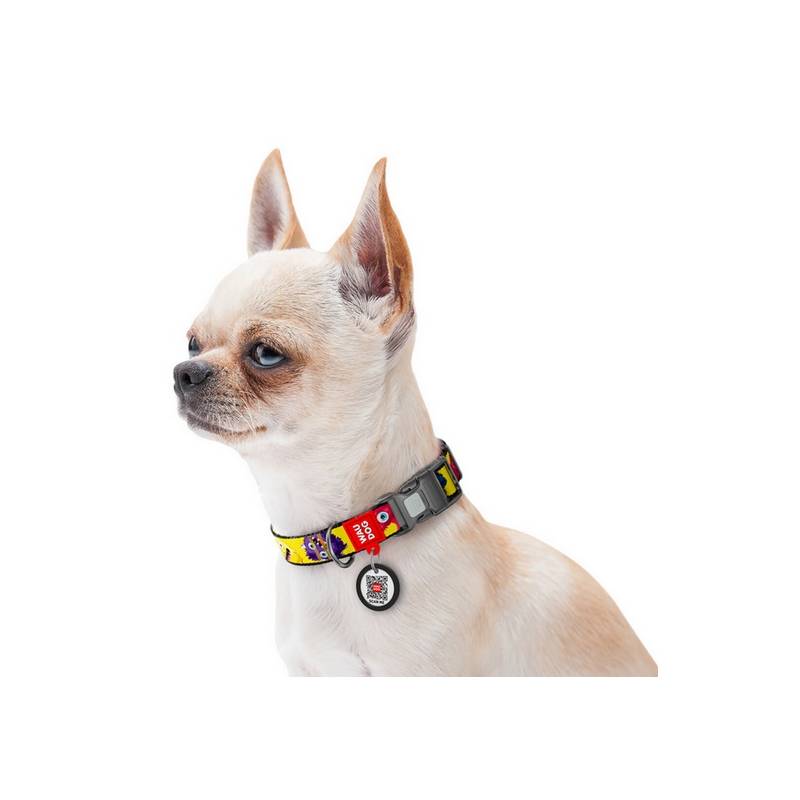Collar WauDog Nylon Obroża nylonowa z QR-paszportem, plastikowy fastex, wzór FUTRZANE POTWORY, XXL 35mm/46-70cm