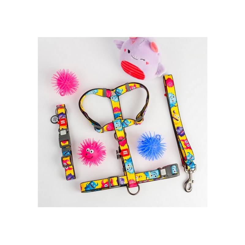 Collar WauDog Nylon Obroża nylonowa z QR-paszportem, plastikowy fastex, wzór FUTRZANE POTWORY, XXL 35mm/46-70cm