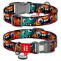 Collar WauDog Nylon Obroża nylonowa z QR-paszportem, plastikowy fastex, wzór ZĘBATE POTWORY, XXL 35mm/46-70cm