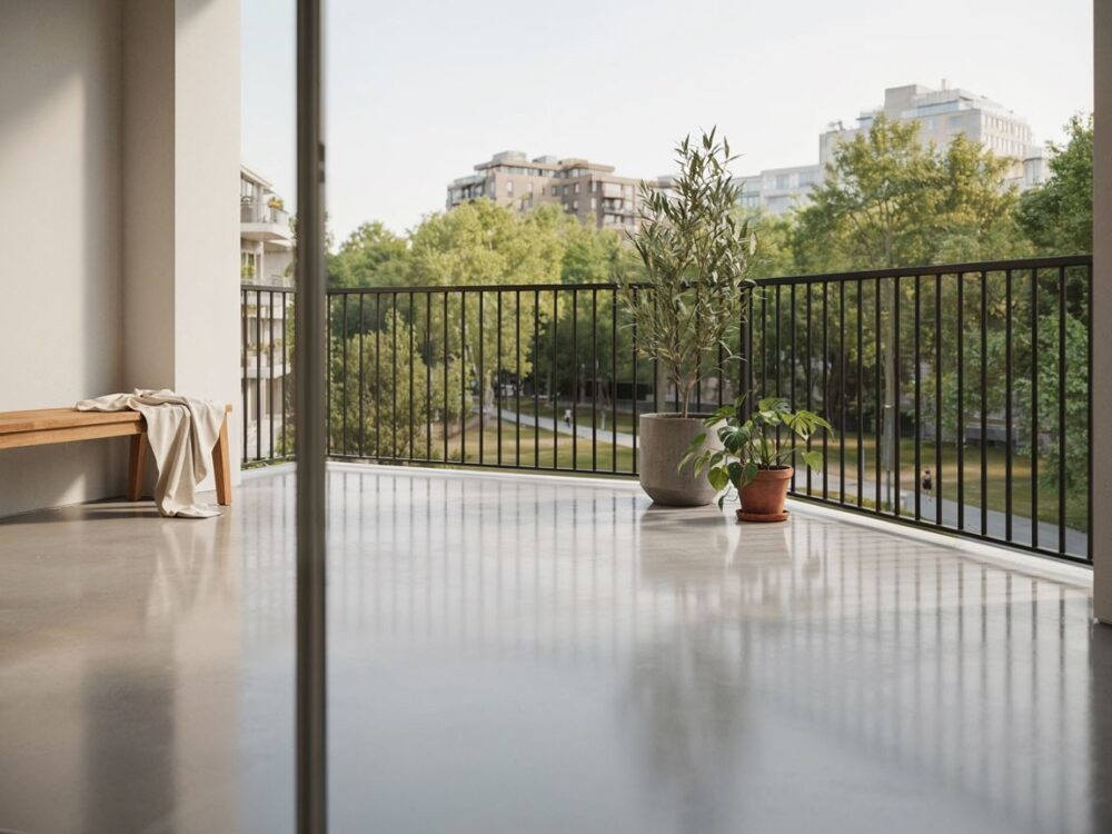 detal trwałej powłoki poliuretanowej na balkonie