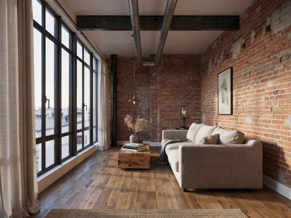 meble loftowe w salonie
